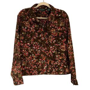 Lemon Grass Studio Floral Button-Down Shirt – Brown Red & Green Botanical Print